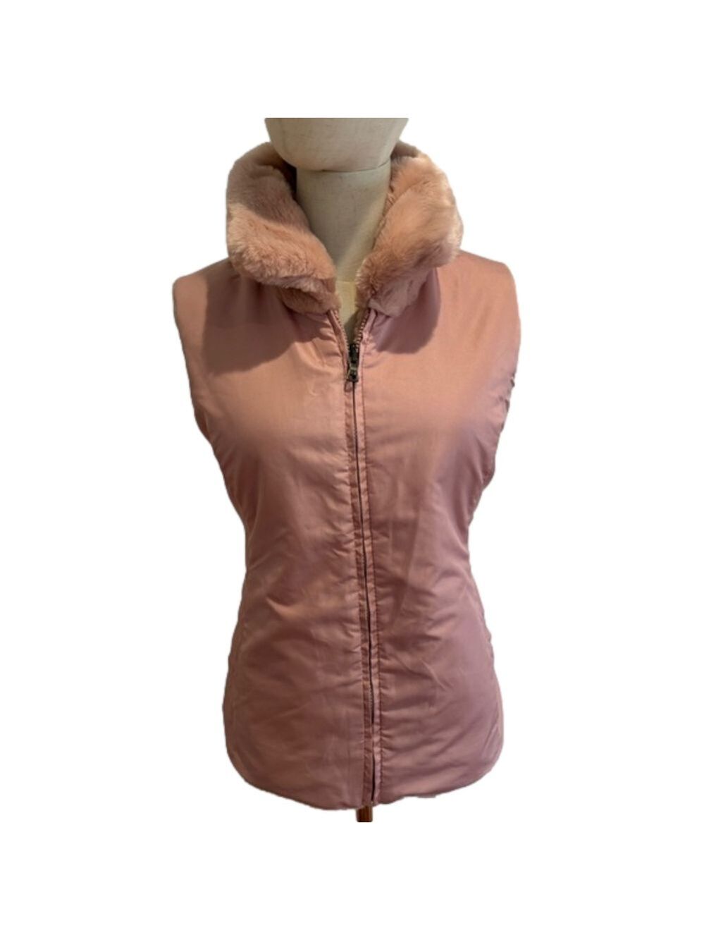 Y2K BLUSH PINK MOBWIFE FAUX FUR RIBBED FITTED REVERSIBLE VEST LIZ CLAIBORNE LP - Picture 6 of 17